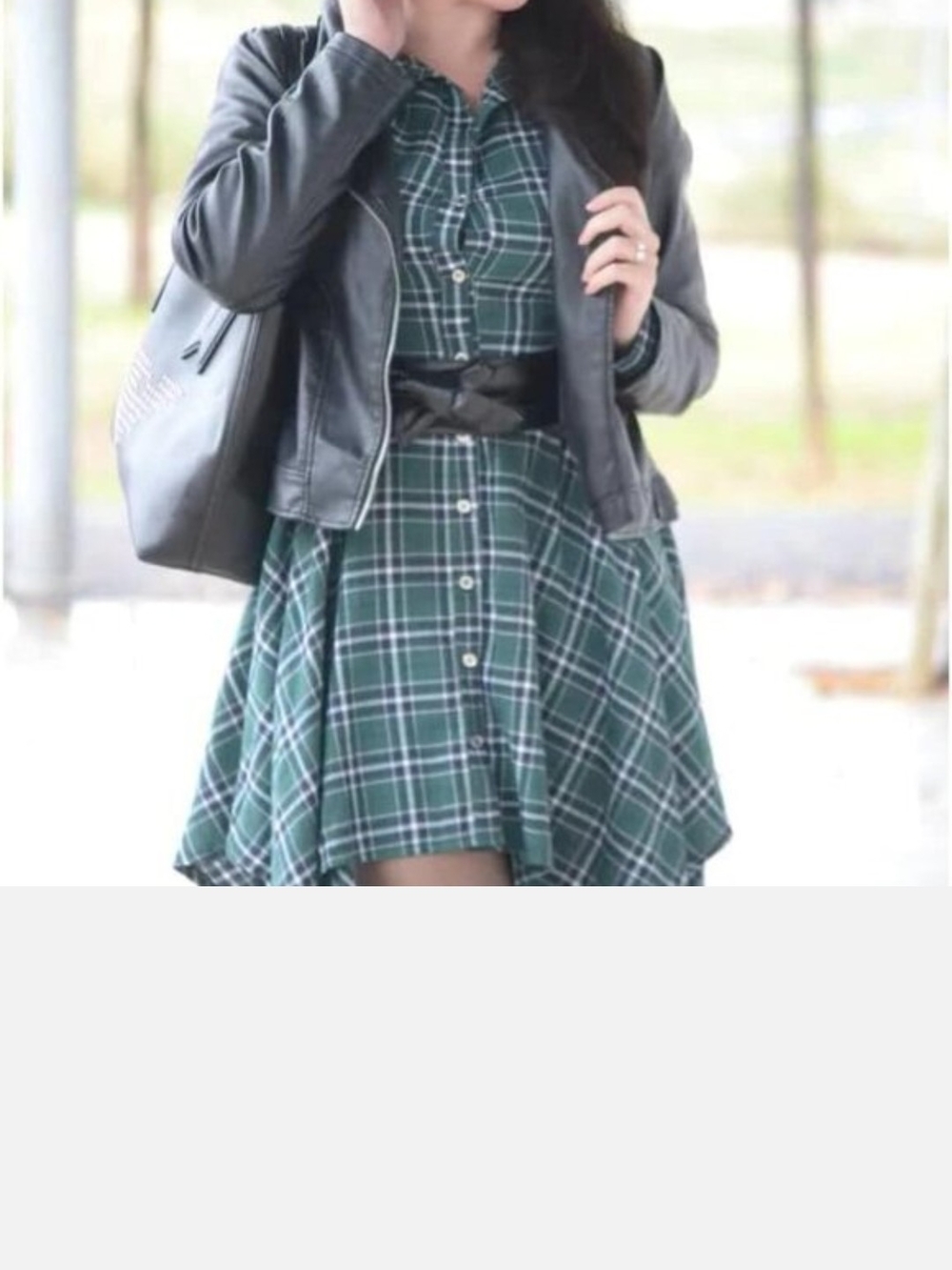 Green Plaid Button-Front Shirt Dress